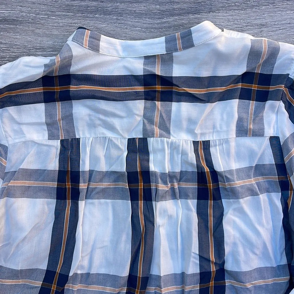 LOFT Plaid Popover Blouse, white - Picture 6 of 8